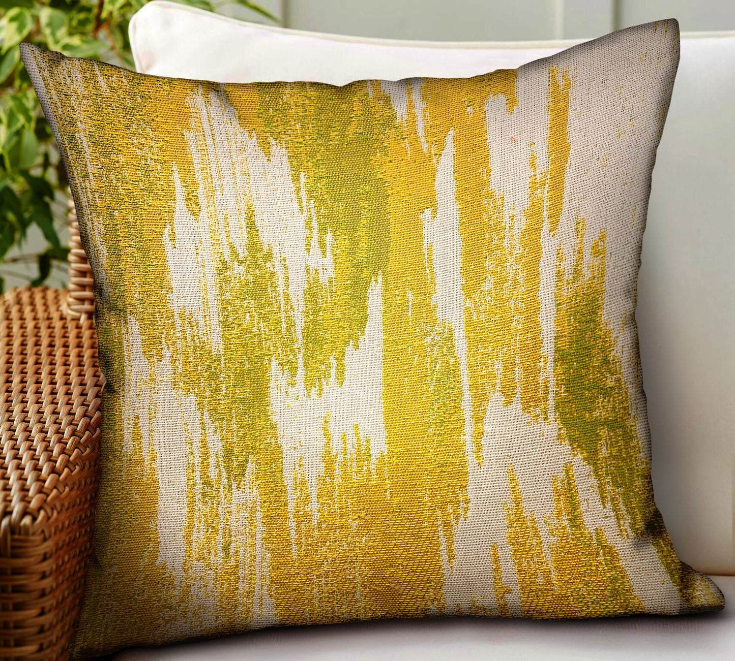 Saffron Love Yellow Ikat Luxury Outdoor/Indoor Throw Pillow - Plutus Brands
