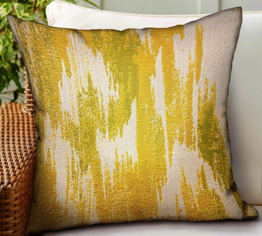 Saffron Love Yellow Ikat Luxury Outdoor/Indoor Throw Pillow - Plutus Brands