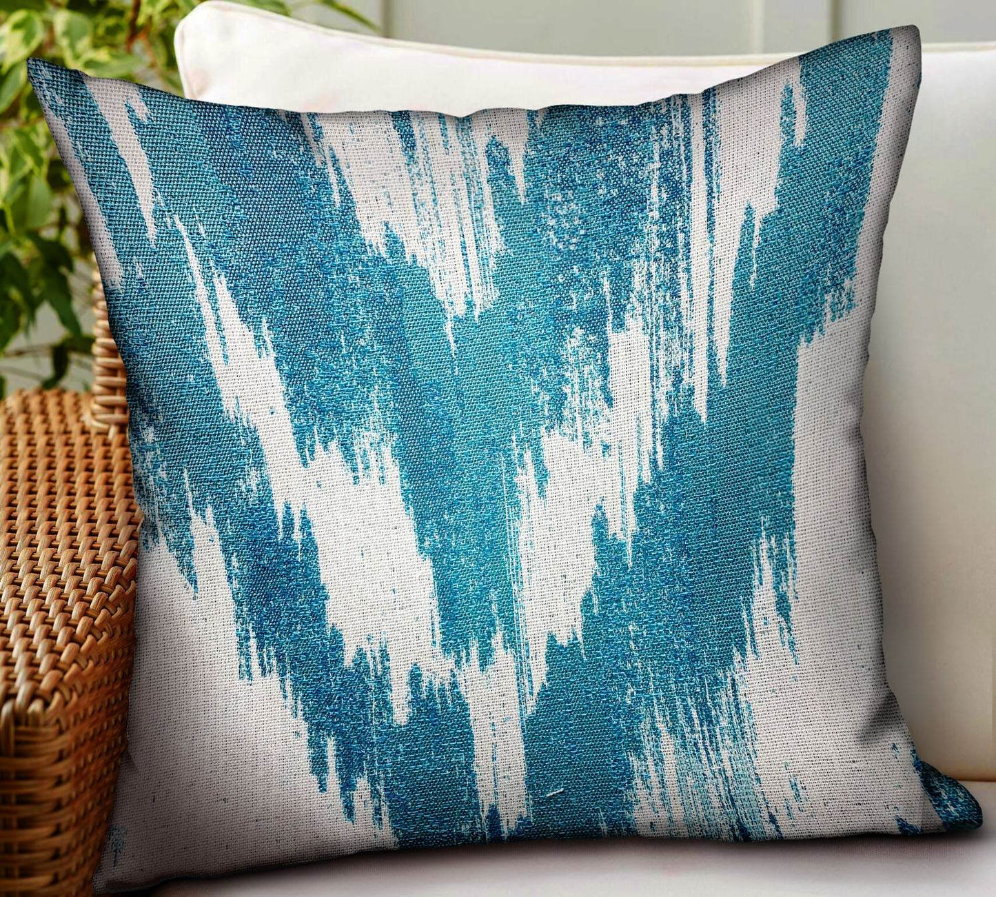 Teal Avalanche Blue Ikat Luxury Outdoor/Indoor Throw Pillow - Plutus Brands