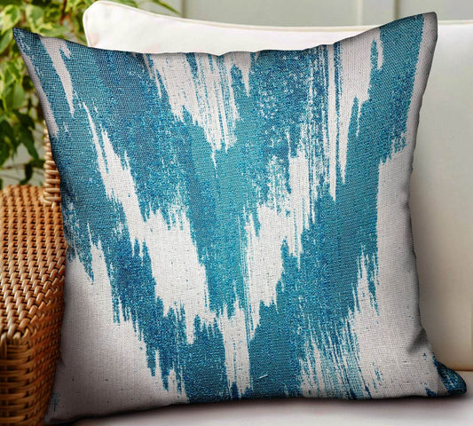 Teal Avalanche Blue Ikat Luxury Outdoor/Indoor Throw Pillow - Plutus Brands