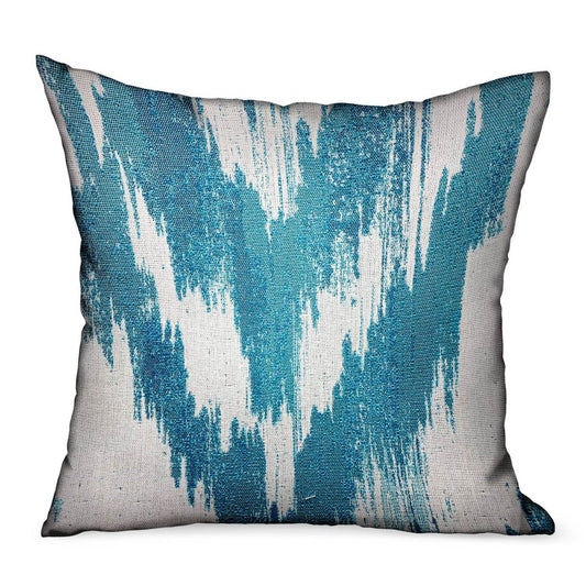 Teal Avalanche Blue Ikat Luxury Outdoor/Indoor Throw Pillow - Plutus Brands