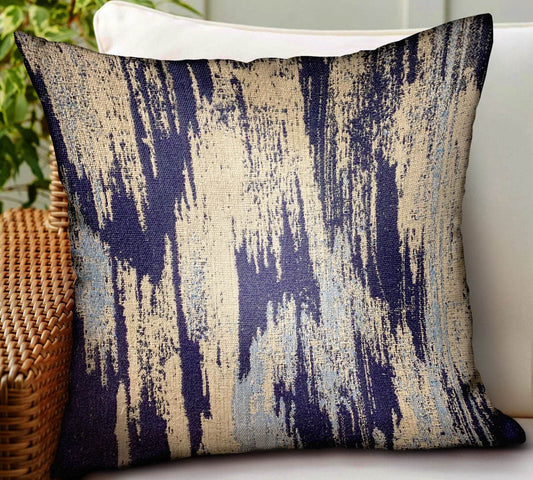 Ocean Avalanche Blue Ikat Luxury Outdoor/Indoor Throw Pillow - Plutus Brands