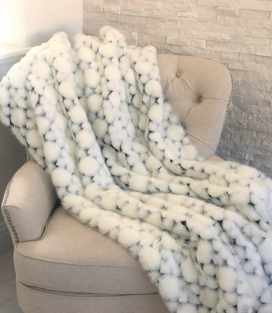 White with Black Shades Faux Fur Snow Luxury Throw - Plutus Brands