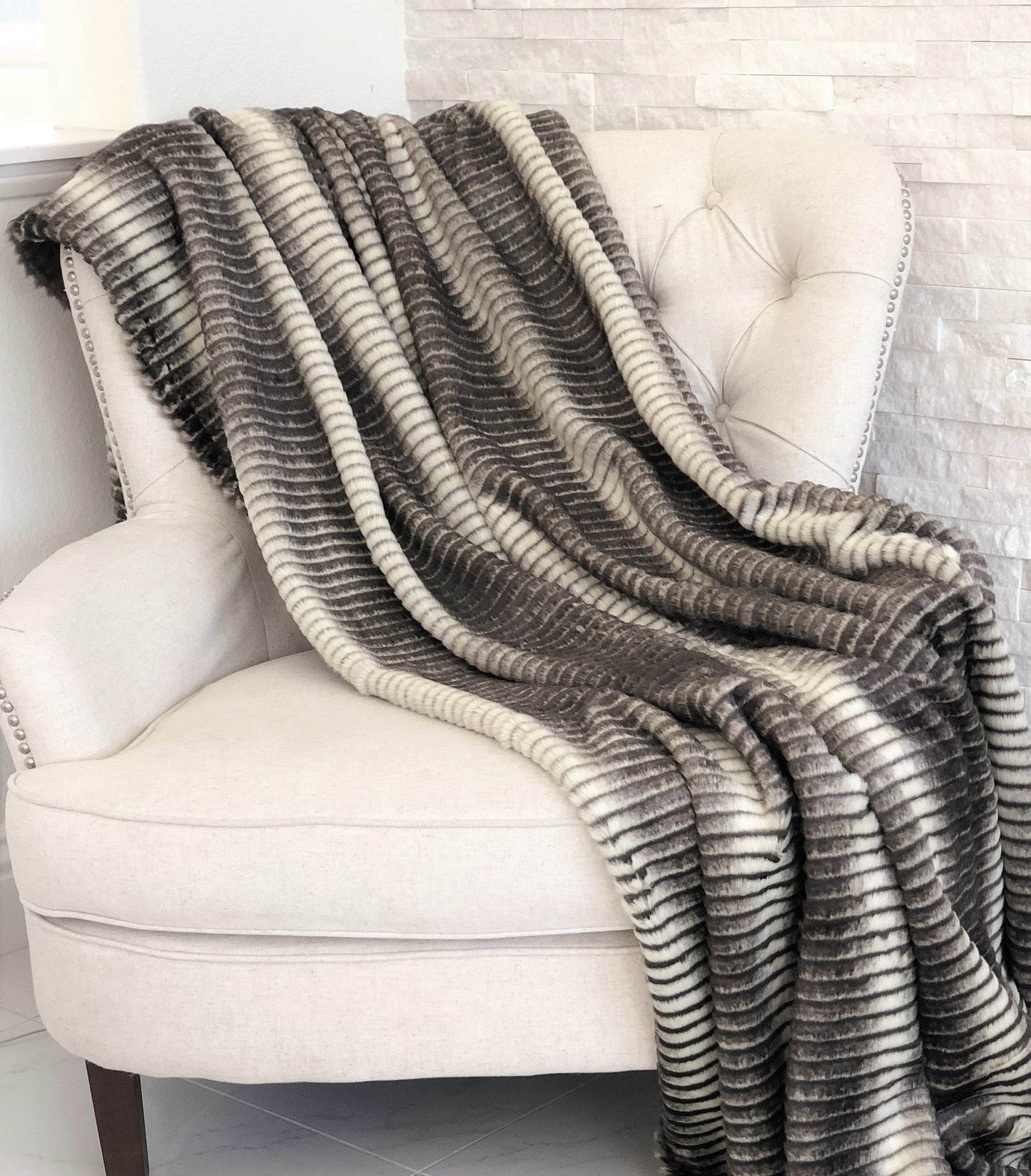 Gray and Taupe Faux Fur Luxury Throw - Plutus Brands