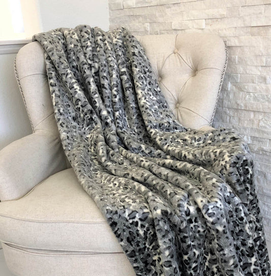 Snow Leopard Faux Fur Gray Luxury Throw - Plutus Brands