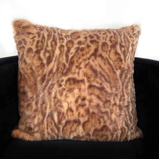 Plutus Brown, Beige Jungle Cat Animal Faux Fur Luxury Throw Pillow - Plutus Brands