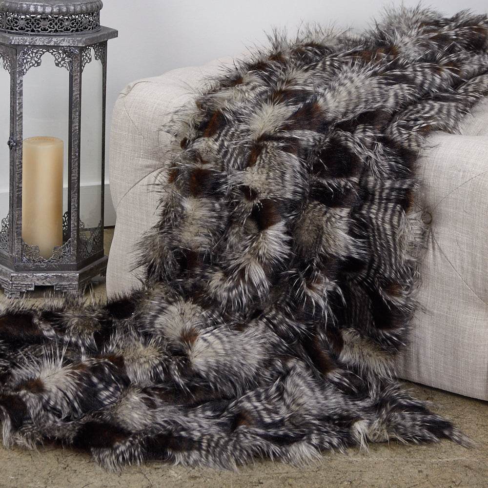 Porcupine Dark Brown and Beige Faux Fur Luxury Throw - Plutus Brands