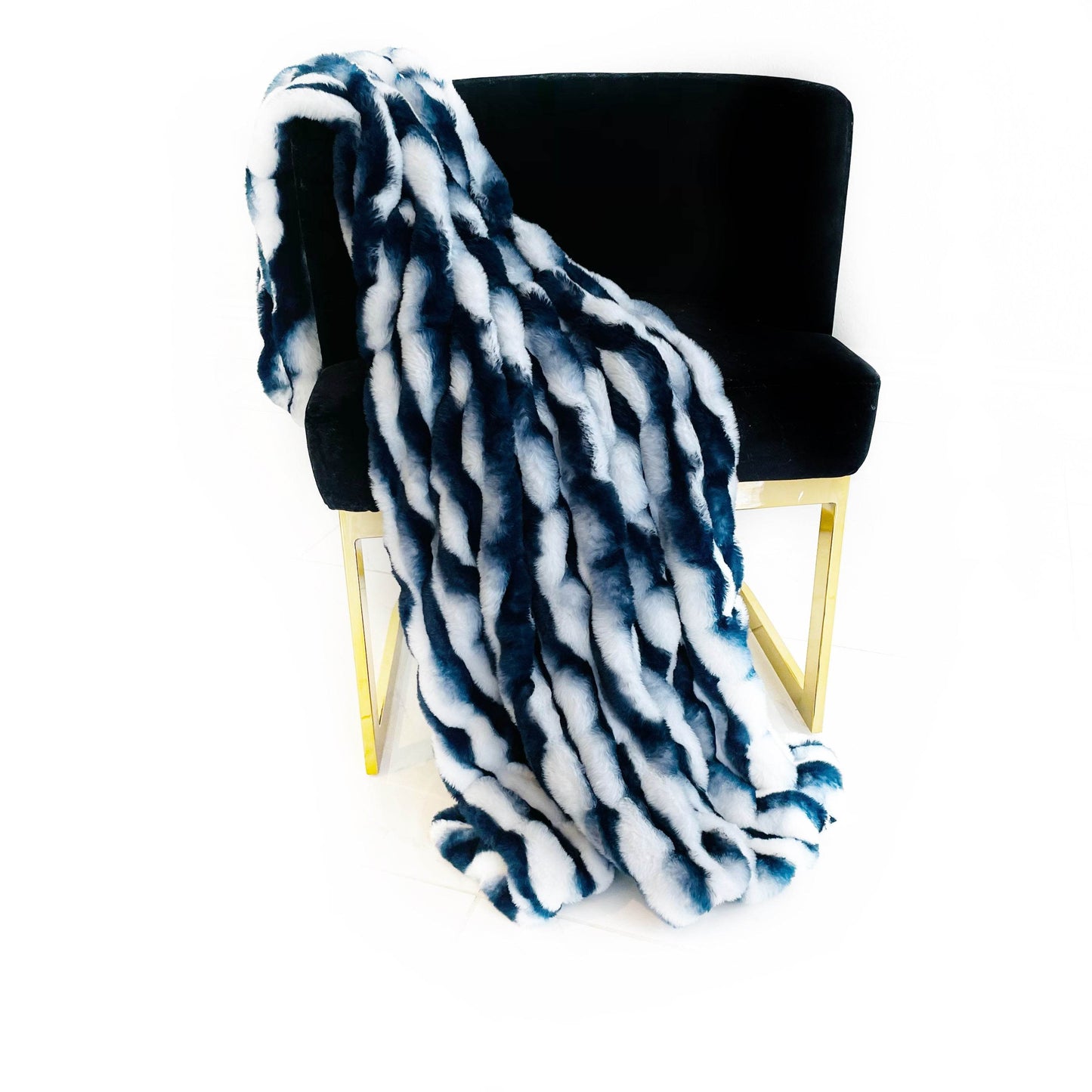 Plutus White Navy Snow Chinchilla Faux Fur Luxury Throw Blanket - Plutus Brands