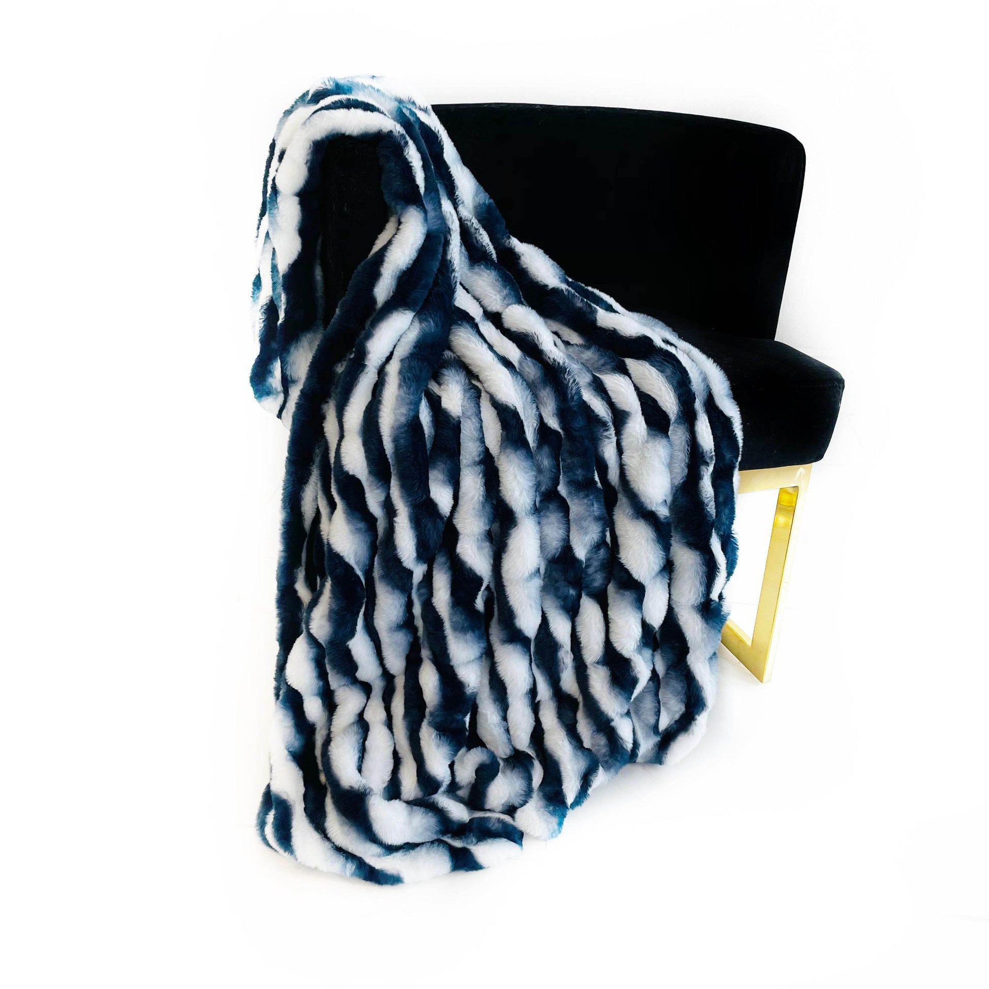 Plutus White Navy Snow Chinchilla Faux Fur Luxury Throw Blanket - Plutus Brands