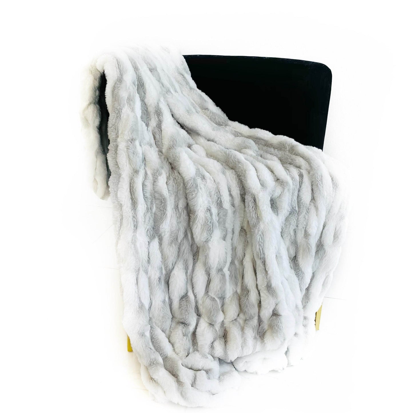 Plutus White Silver Snow Chinchilla Faux Fur Luxury Throw Blanket - Plutus Brands