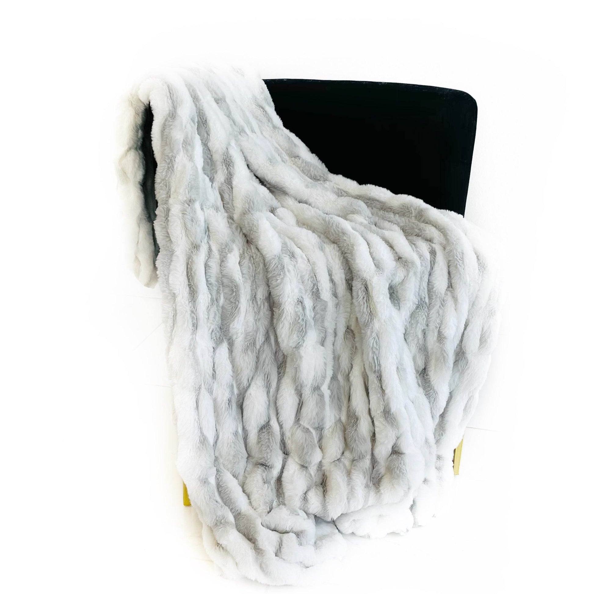 Plutus White Silver Snow Chinchilla Faux Fur Luxury Throw Blanket - Plutus Brands