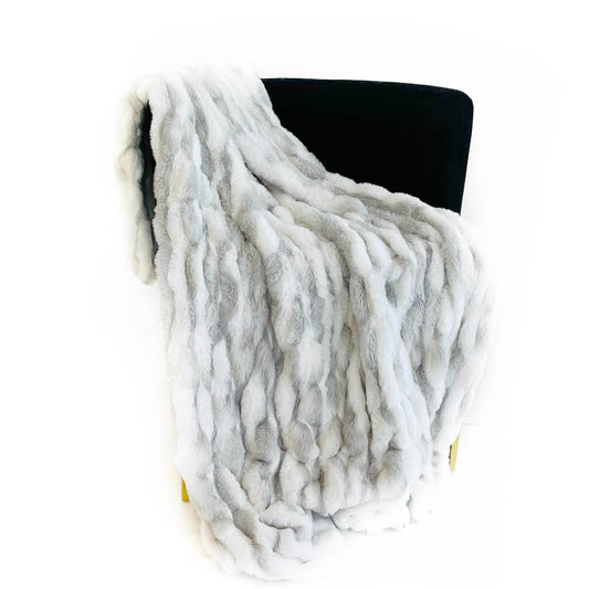 Plutus White Silver Snow Chinchilla Faux Fur Luxury Throw Blanket - Plutus Brands