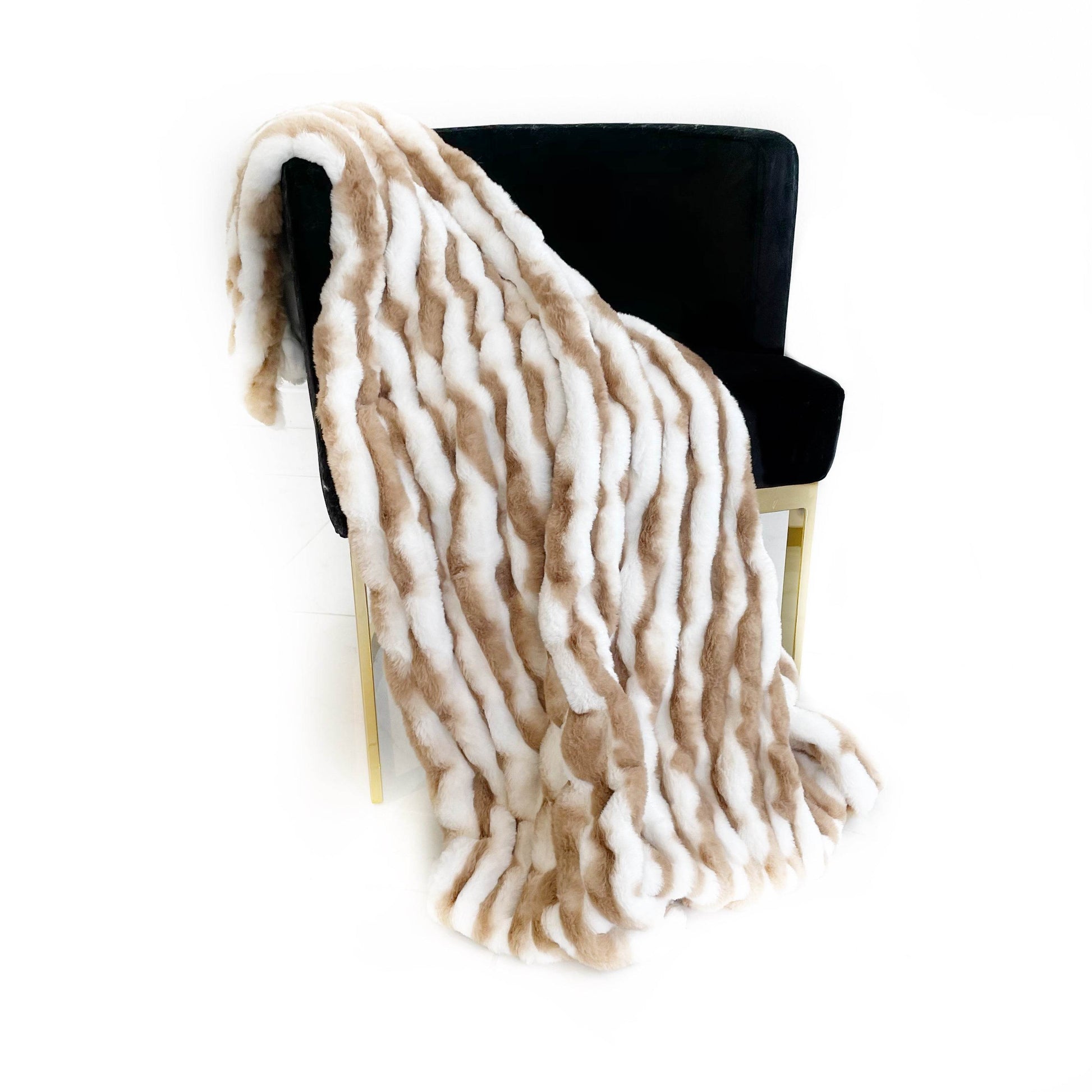 Plutus White Taupe Snow Chinchilla Faux Fur Luxury Throw Blanket - Plutus Brands