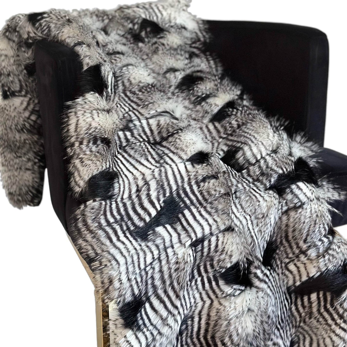 Plutus Black and White Feather Faux Fur Luxury Throw Blanket - Plutus Brands