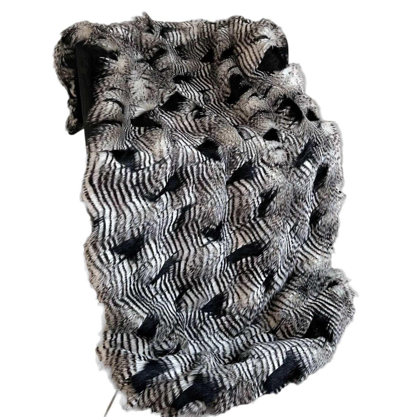 Plutus Black and White Feather Faux Fur Luxury Throw Blanket - Plutus Brands