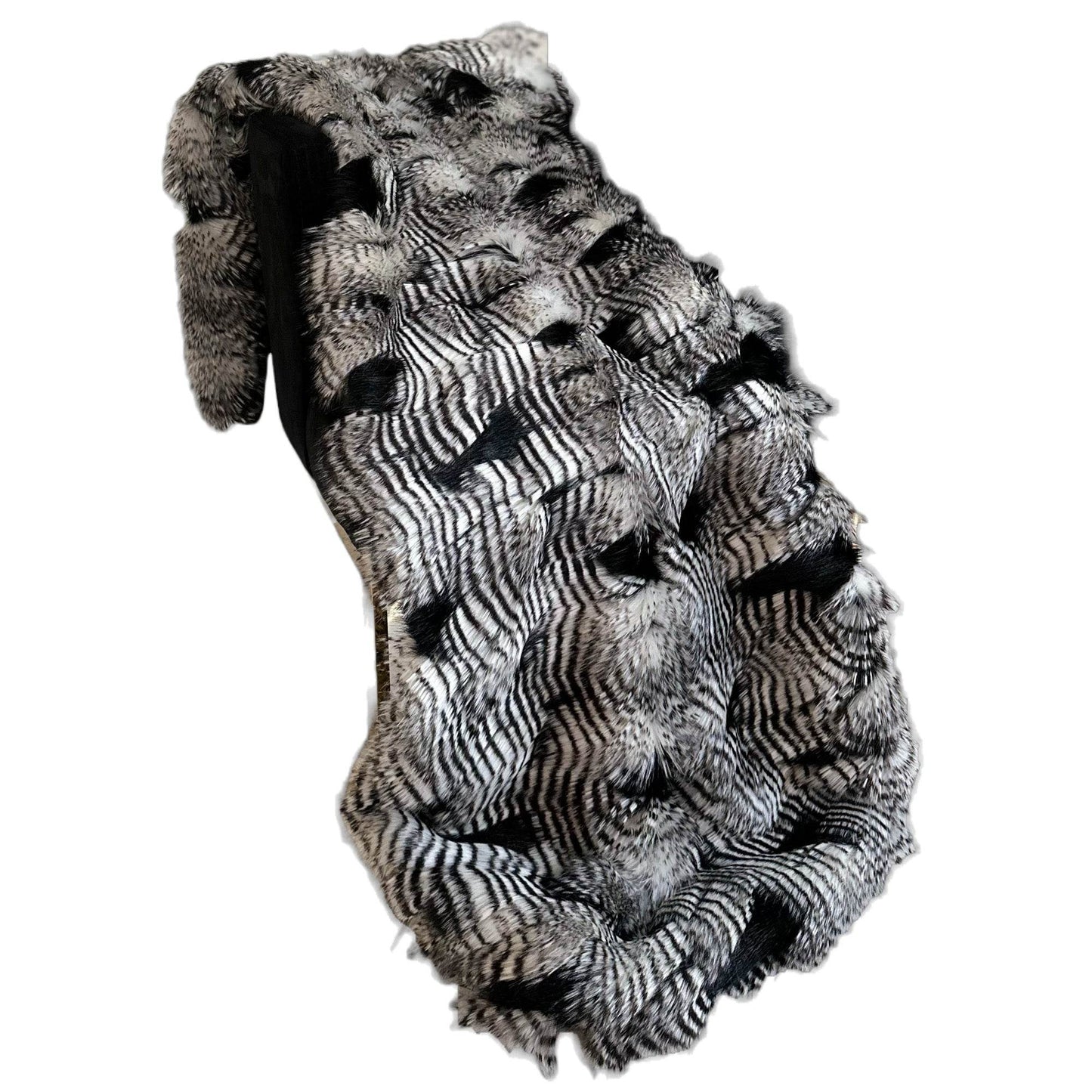 Plutus Black and White Feather Faux Fur Luxury Throw Blanket - Plutus Brands