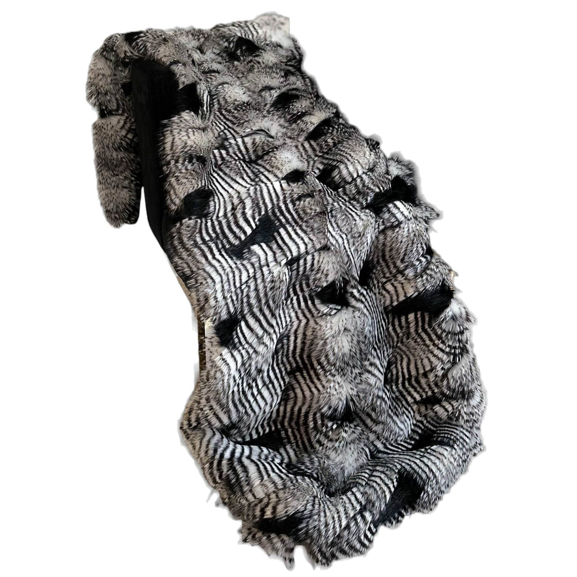 Plutus Black and White Feather Faux Fur Luxury Throw Blanket - Plutus Brands