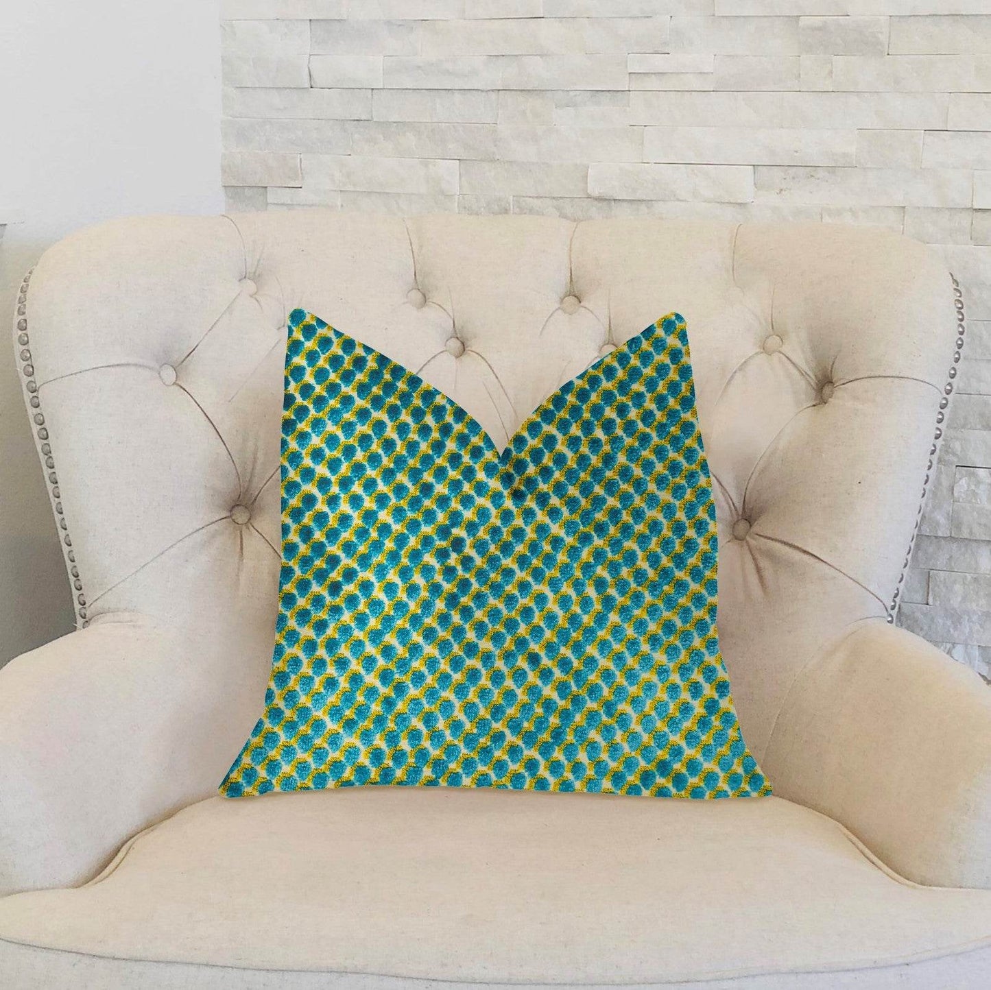 Sea Green Iota Turquoise Luxury Throw Pillow - Plutus Brands