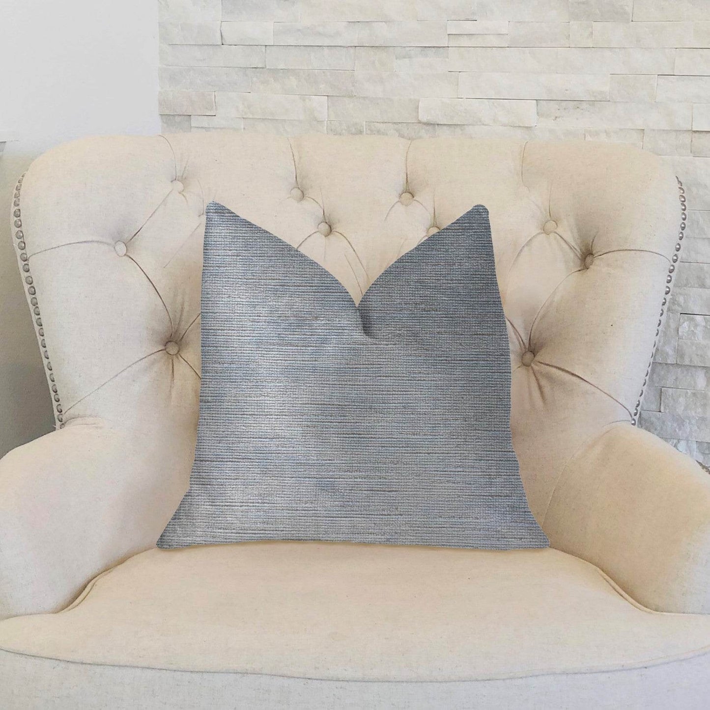 Icy Sky Blue and Silver Luxury Throw Pillow - Plutus Brands
