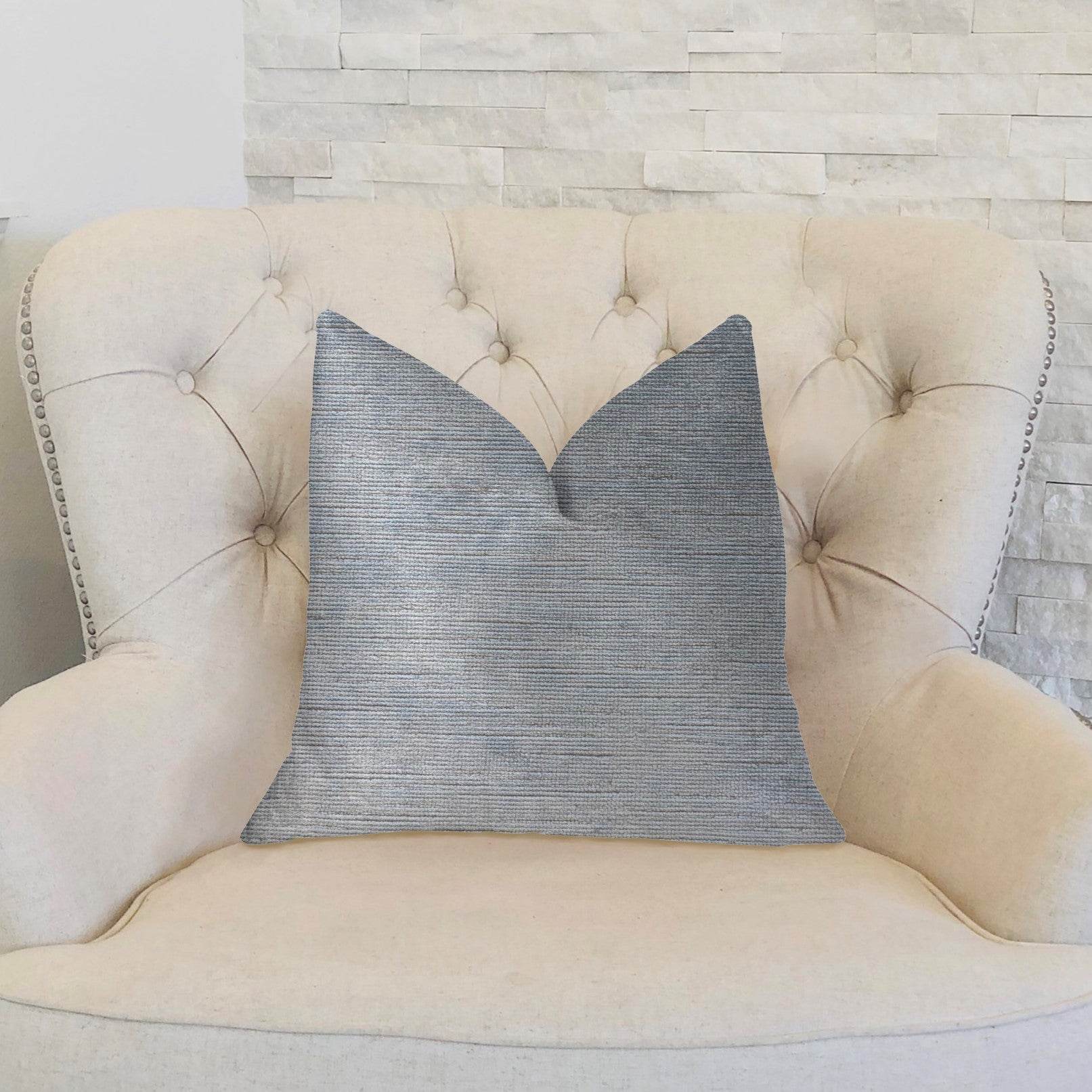 Icy Sky Blue and Silver Luxury Throw Pillow - Plutus Brands