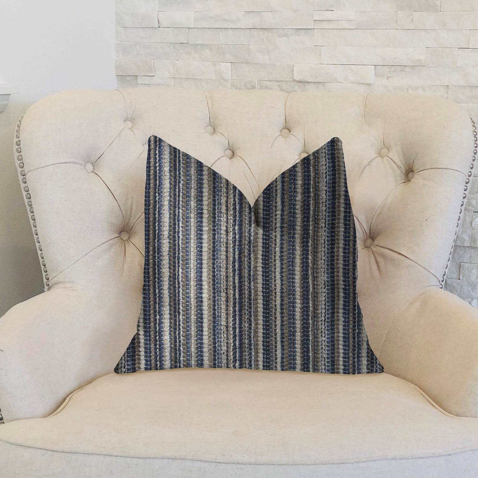 New Hampton Ivory and Blue Luxury Throw Pillow - Plutus Brands