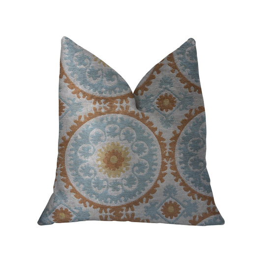 Sunset Cottage Orange, Blue and Ivory Luxury Throw Pillow - Plutus Brands
