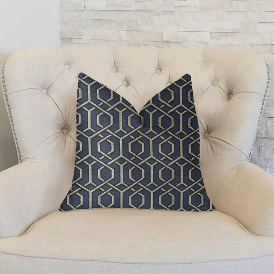 Midnight Padlock Blue, Black and Beige Luxury Throw Pillow - Plutus Brands