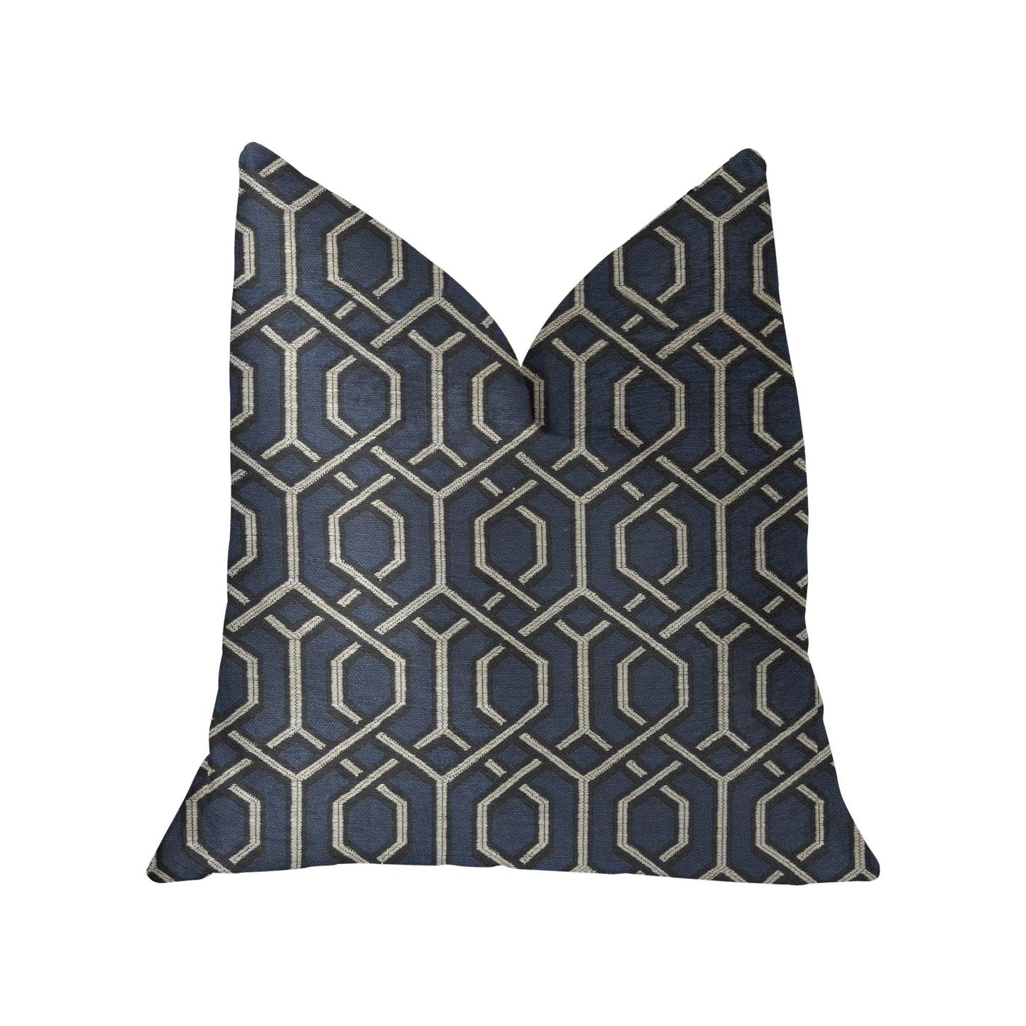 Midnight Padlock Blue, Black and Beige Luxury Throw Pillow - Plutus Brands