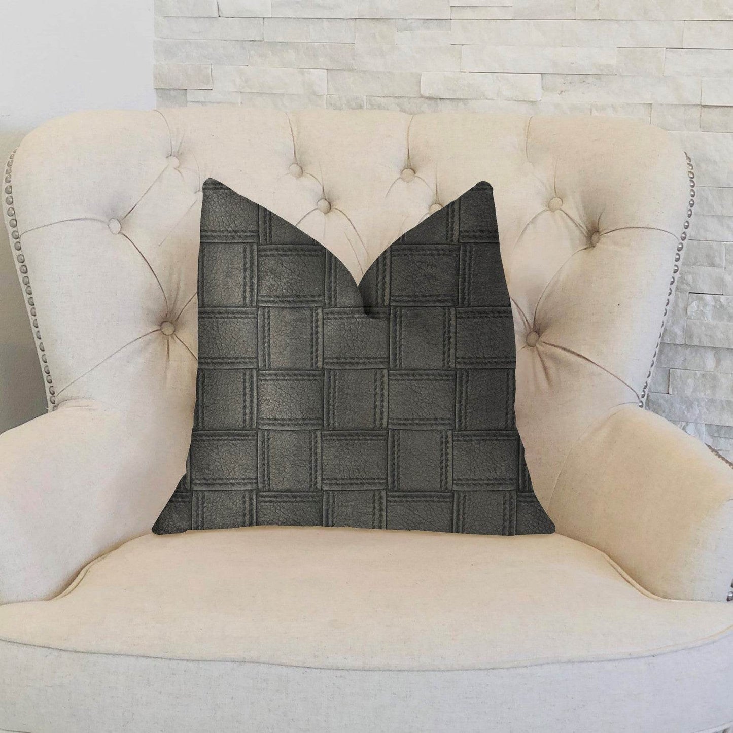 Licorice Black Artificial Leather Luxury Throw Pillow - Plutus Brands