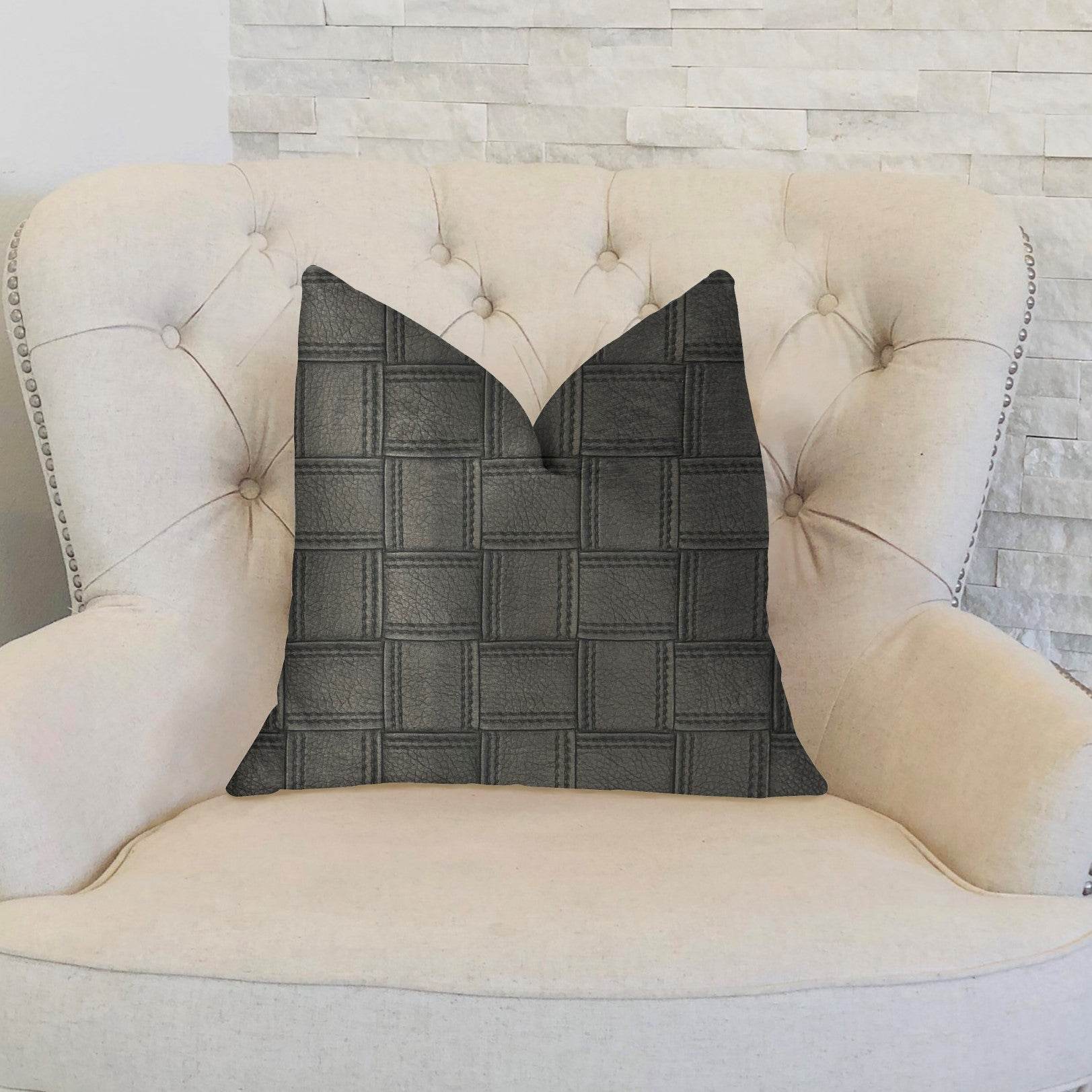 Licorice Black Artificial Leather Luxury Throw Pillow - Plutus Brands