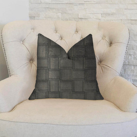 Licorice Black Artificial Leather Luxury Throw Pillow - Plutus Brands