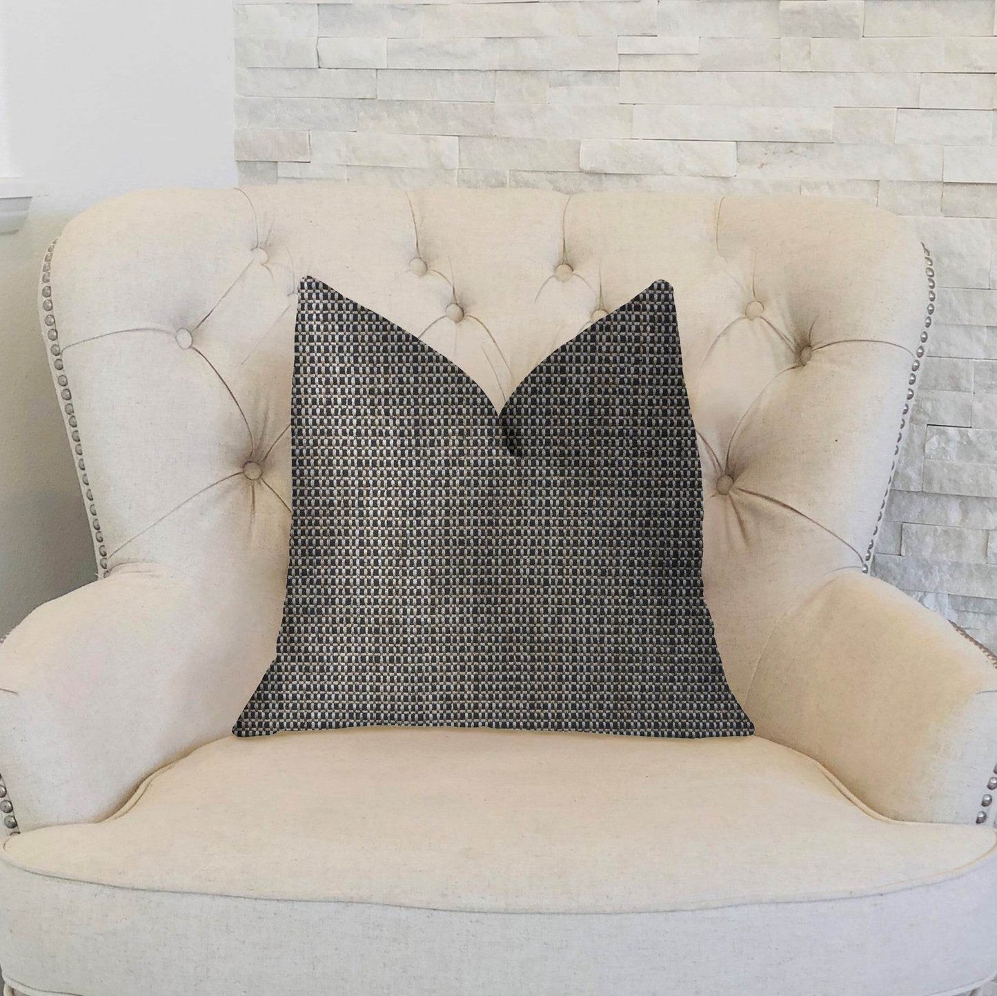 Melbourne Beige and Black Luxury Throw Pillow - Plutus Brands