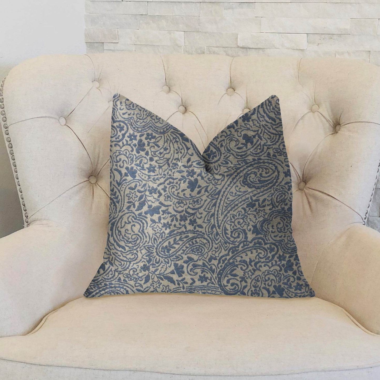 Kingston Waverly Blue and Ivory Luxury Throw Pillow - Plutus Brands
