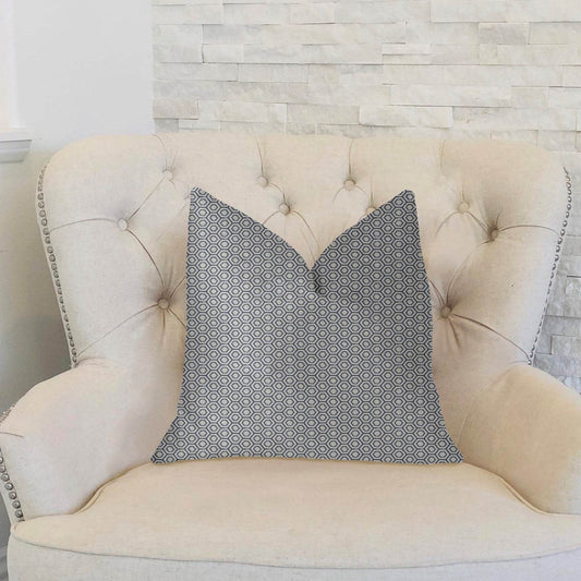 Myriad Hexagon Blue and Beige Luxury Throw Pillow - Plutus Brands