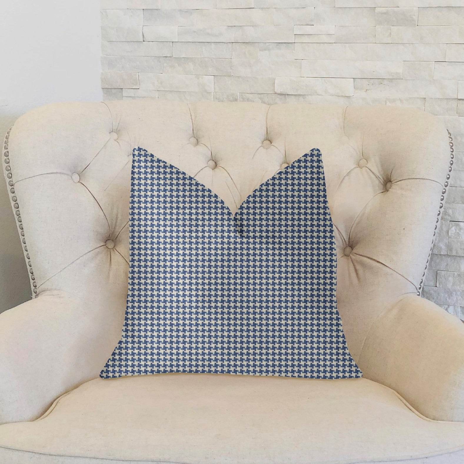 Mezmerize Blue, Beige and Black Luxury Throw Pillow - Plutus Brands