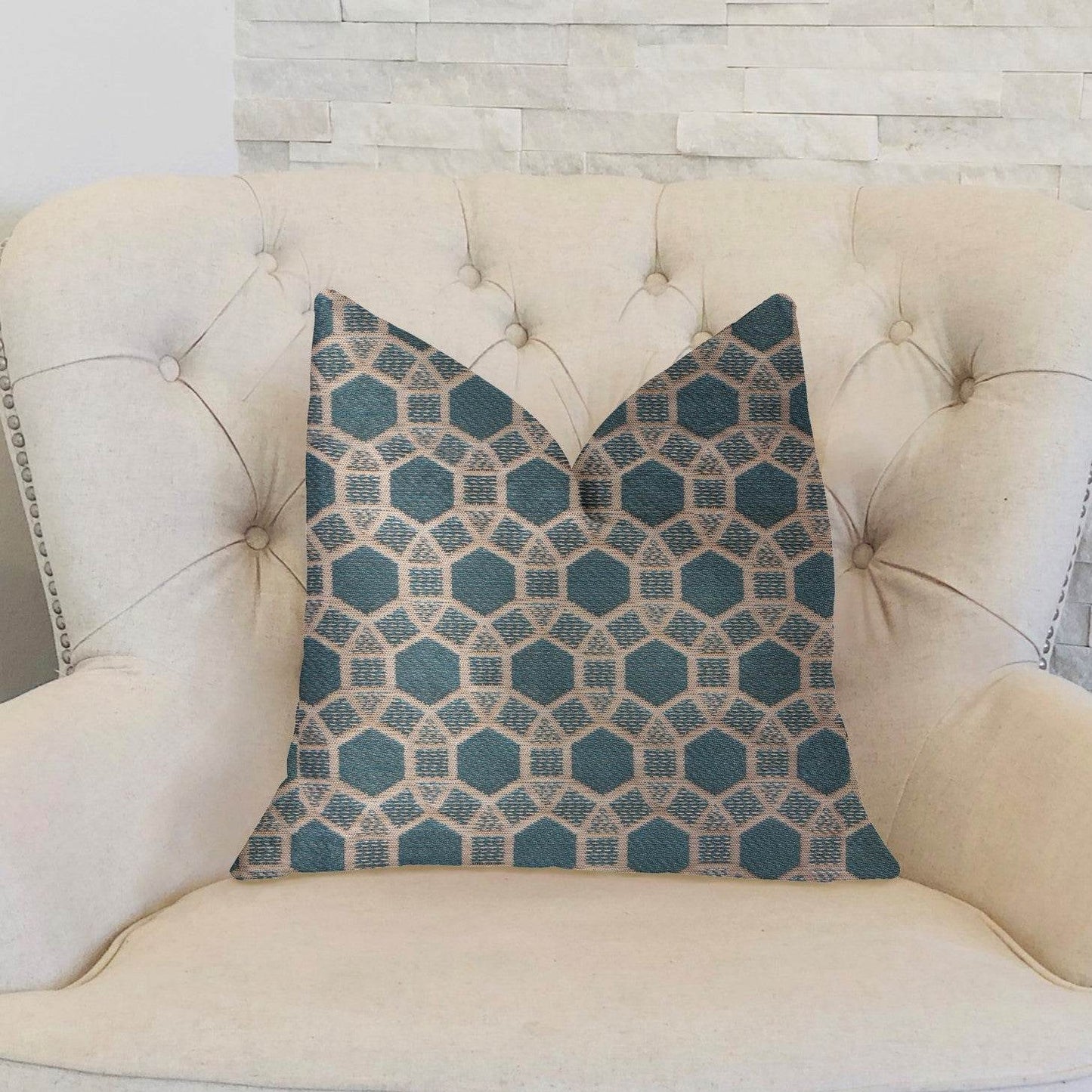 Pineapple Slice Blue and Beige Luxury Throw Pillow - Plutus Brands