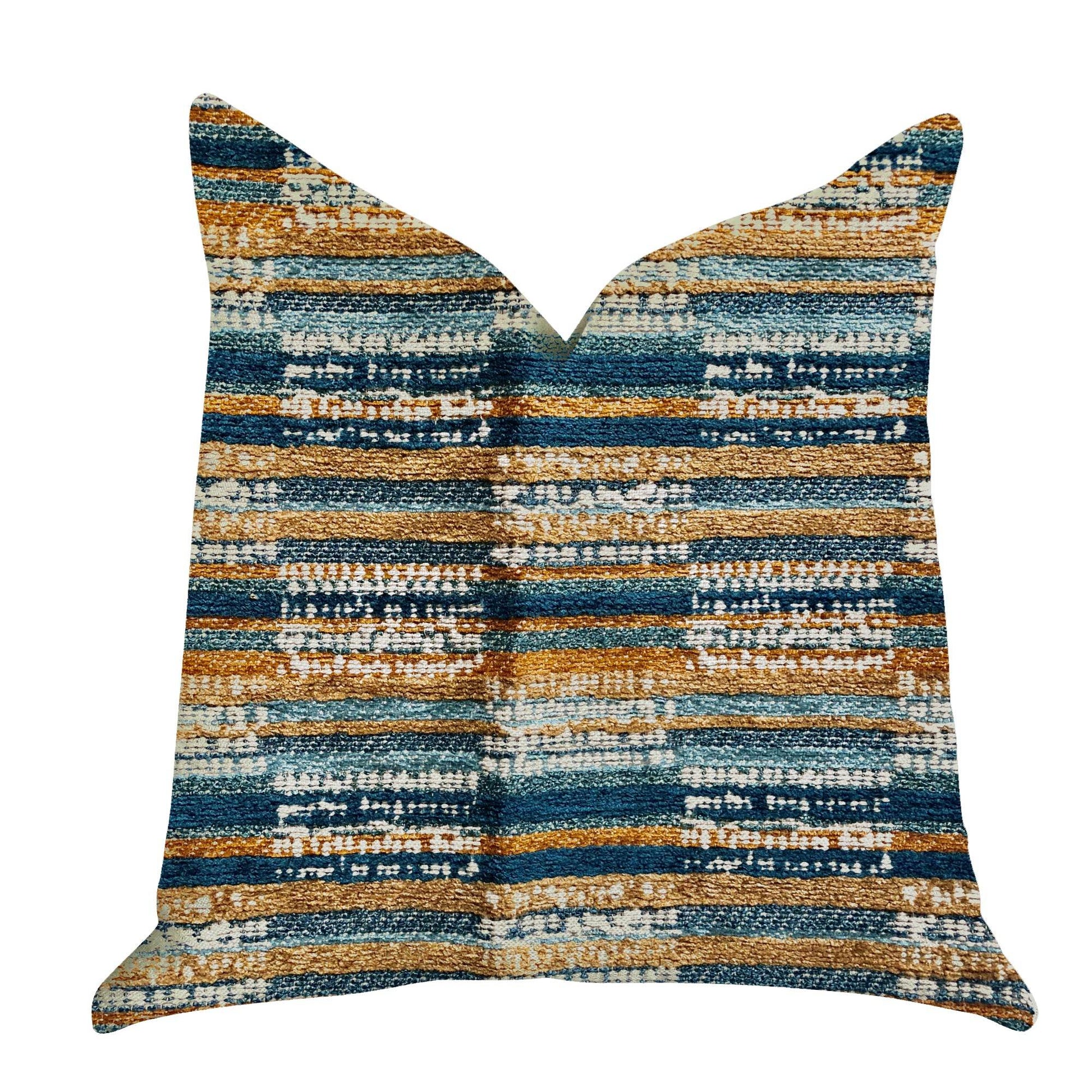 Timber Blue and Beige Textured Luxury Throw Pillow - Plutus Brands
