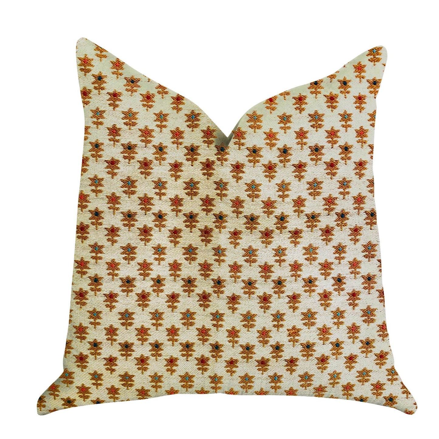 Rosy Posse Orange and Tan Floral Luxury Throw Pillow - Plutus Brands