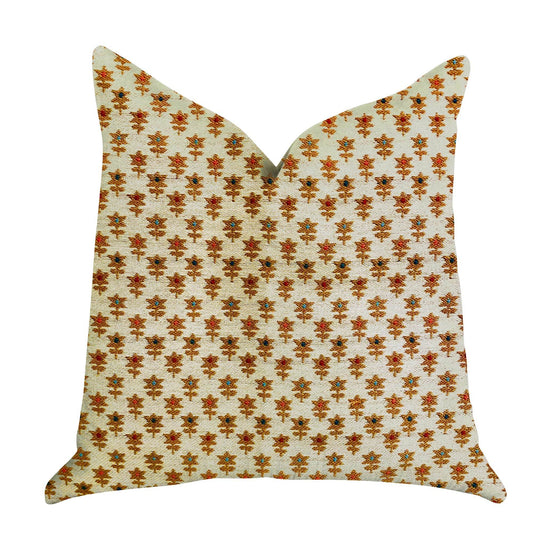 Rosy Posse Orange and Tan Floral Luxury Throw Pillow - Plutus Brands