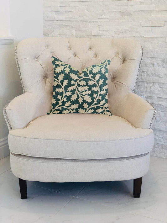 Wild Emerald Figleaf in Green Luxury Throw Pillow - Plutus Brands