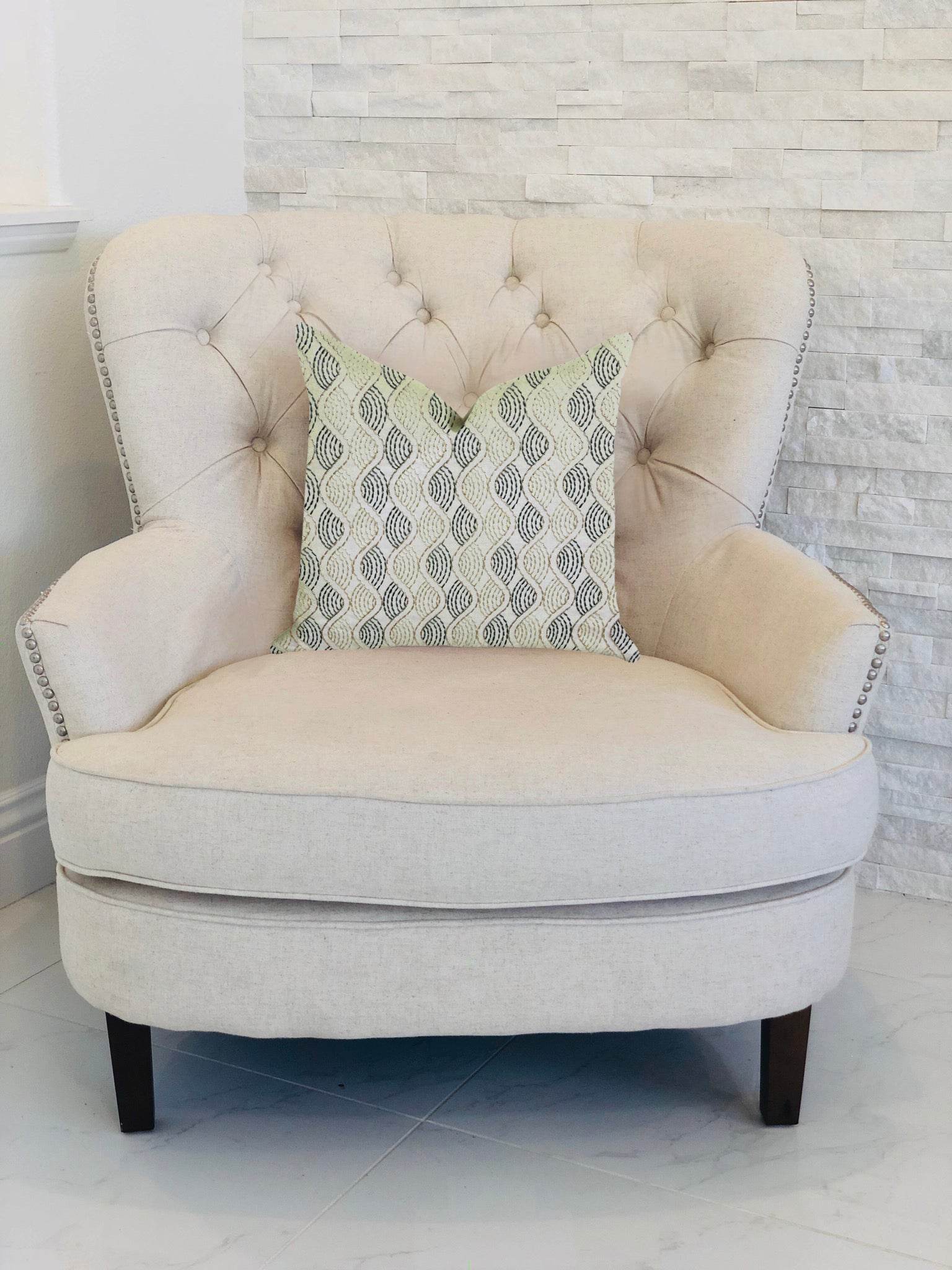 Enigma Twist Luxury Throw Pillow in Blue, Beige Colors - Plutus Brands