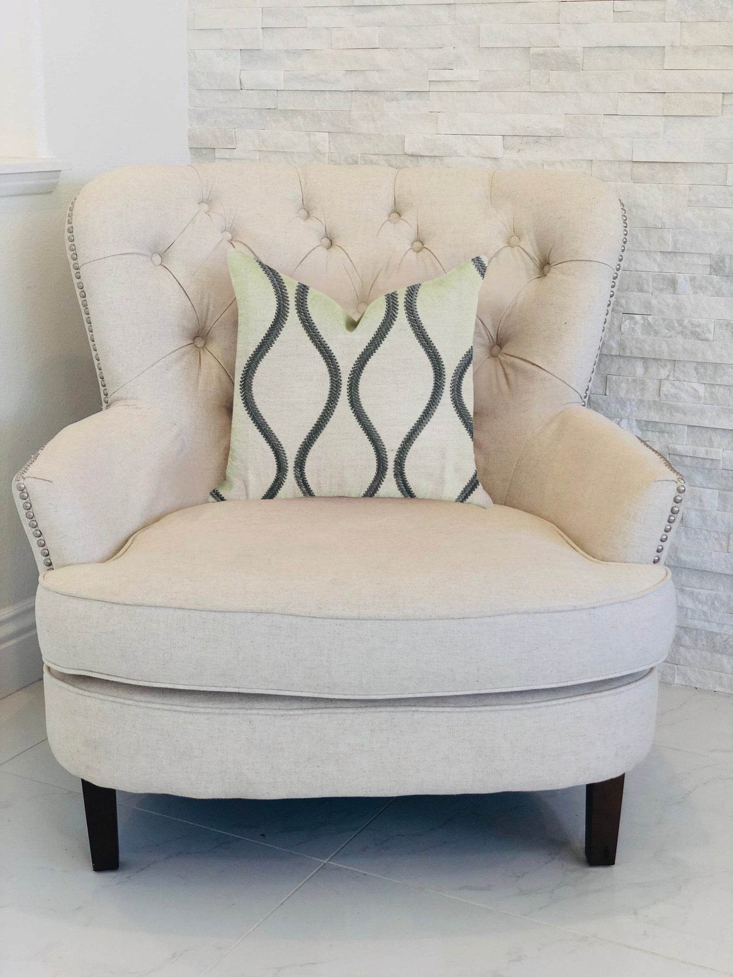 Bella Curve Green and Beige Luxury Throw Pillow - Plutus Brands