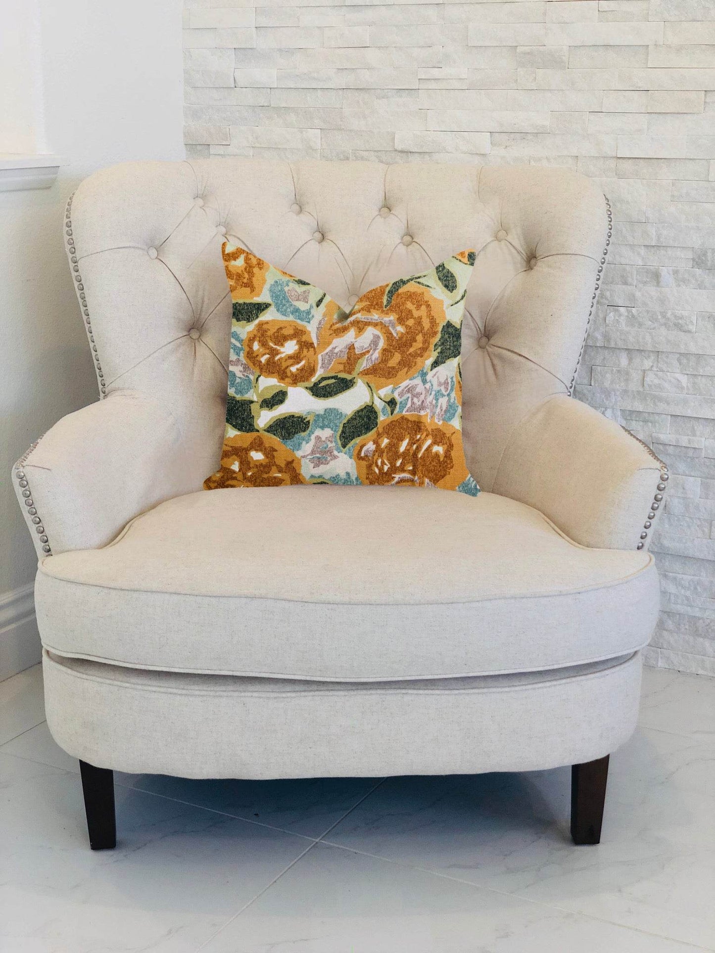 Dahlia Jardin Floral Brown and Green Luxury Throw Pilow - Plutus Brands