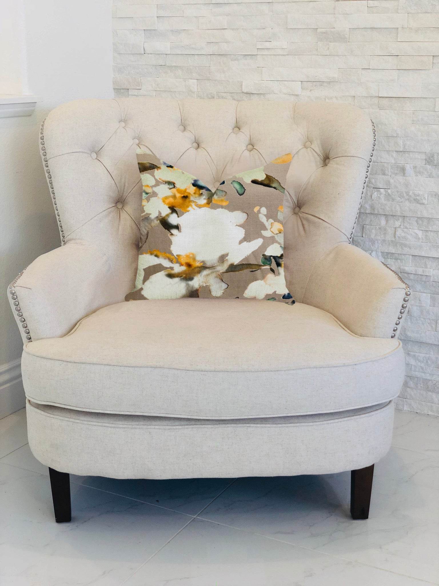 Maya De Aqua Floral Multi Color Luxury Throw Pillow - Plutus Brands