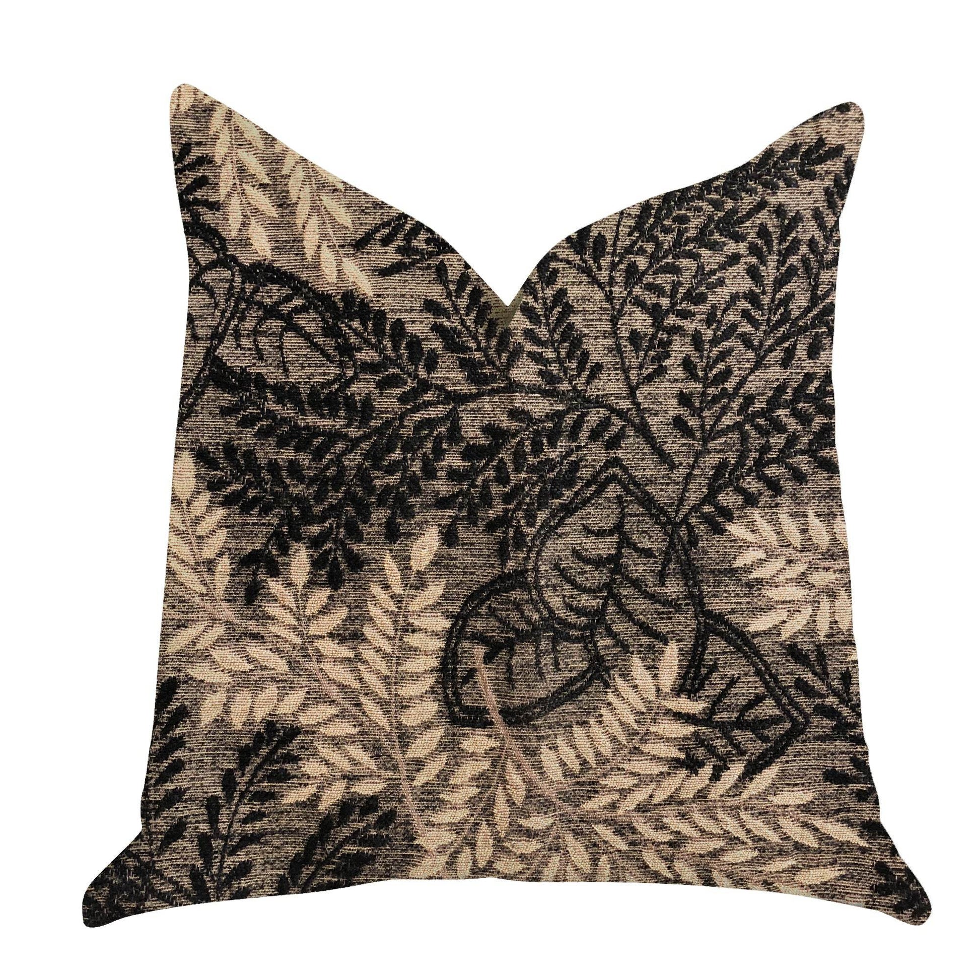 Bonzai Ebony Floral Throw Pillow in Black and Brown - Plutus Brands