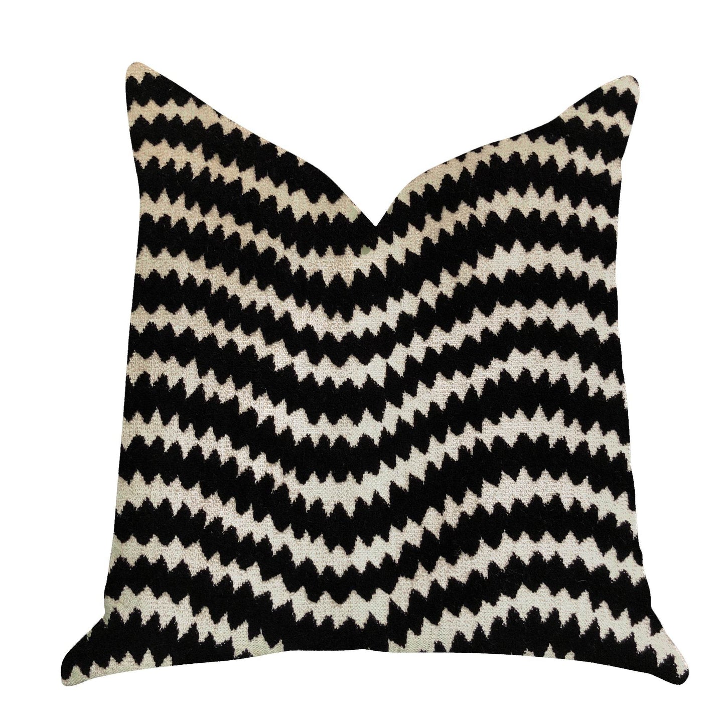 Jagged Fringe Luxury Throw Pillow in Black and Beige - Plutus Brands