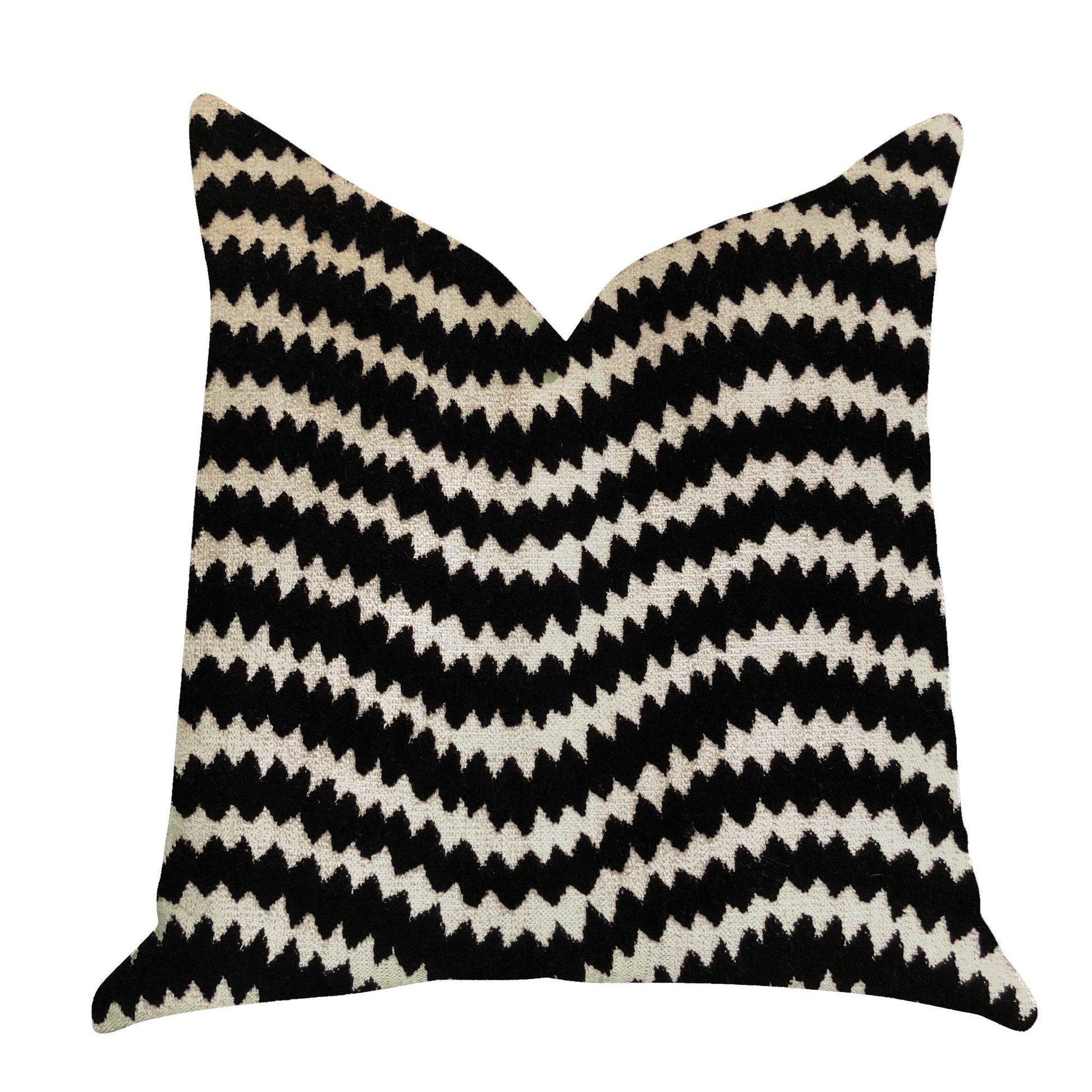 Jagged Fringe Luxury Throw Pillow in Black and Beige - Plutus Brands
