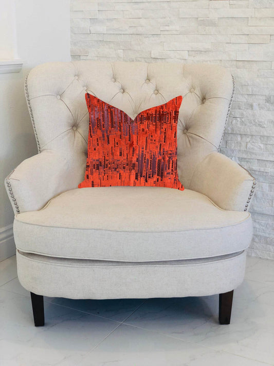 Luminous Skyscraper Luxury Throw Pillow in Orange Red Tones - Plutus Brands