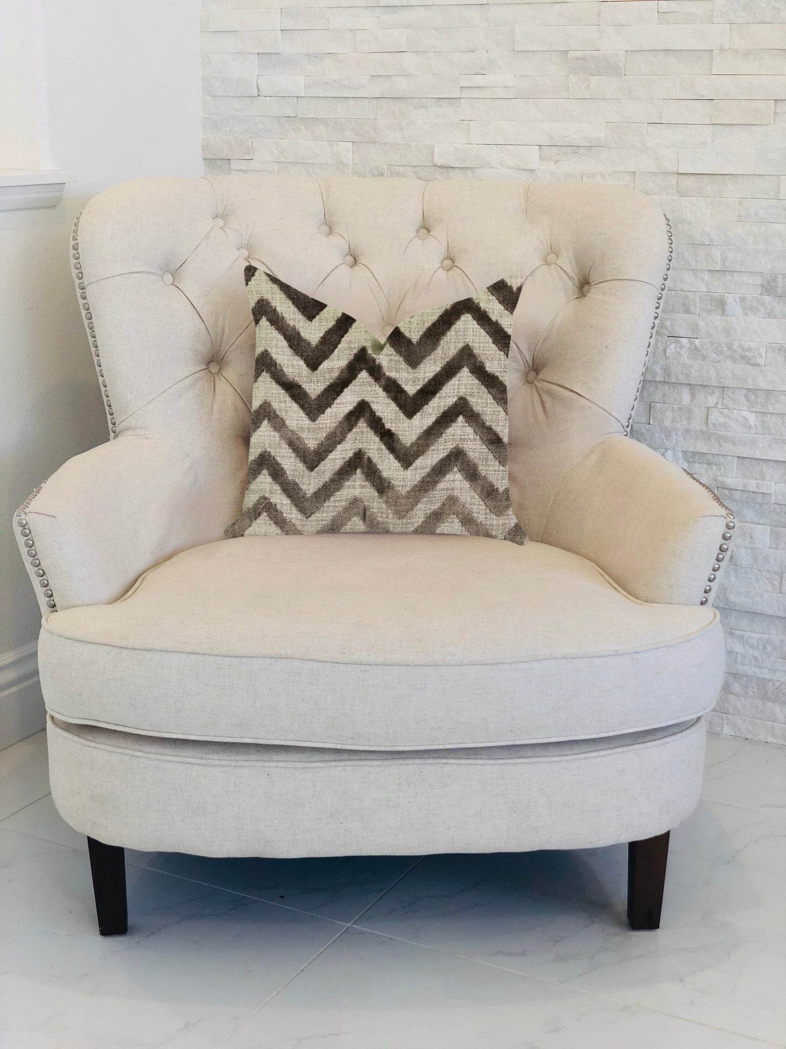 Oblique Zigzag Luxury Throw Pillow in Beige Tones - Plutus Brands