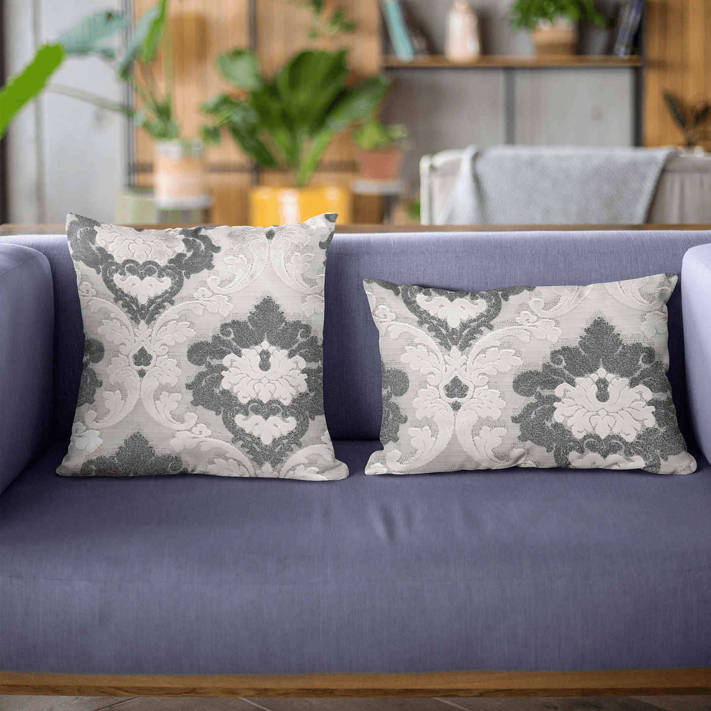 Leilani Fleurs Luxury Throw Pillow in Blue and Beige Tones - Plutus Brands